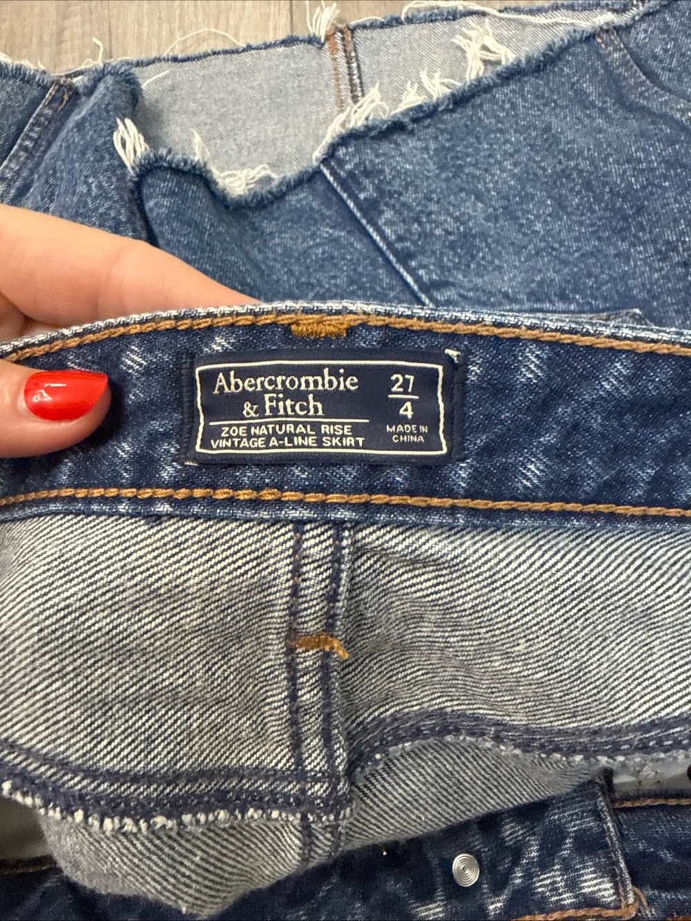 Abercrombie & Fitch Dark Blue Denim Mini Skirt with Raw Hem - Picture 3 of 4